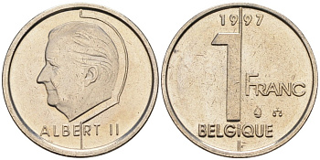 Бельгия 1 франк 1997 Belgique KM 187 железо плакированное никелем UNC 192-518
