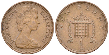 Великобритания 1 пенни 1979 Елизавета II (1952-2022) KM 915, Spink 4237 (B1) бронза 4577-416