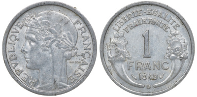 Франция 1 франк 1949 B KM 885a.2 алюминий 4163-437