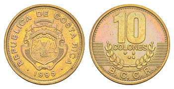 Коста-Рика 10 колонов 1995 KM 228.1 сталь плакированная латунью UNC 4642-857