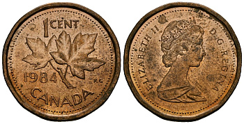 Канада 1 цент 1984 Елизавета II (1953-), кленовый лист KM 132 бронза 4173-1164