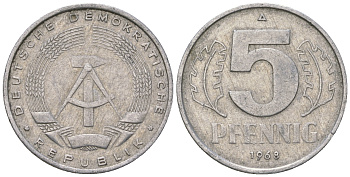 ГДР 5 пфеннигов 1968 A KM 9.1 алюминий 4625-227