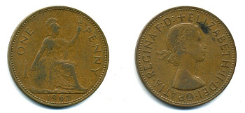 Великобритания 1 пенни 1962 Елизавета II (1952-2022) KM 897, Spink 4157 бронза 57-425