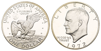 США 1 доллар 1972 S, Президент Эйзенхауэр, лунный орел KM 203a серебро PROOF 413-6843