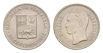 Венесуэла 25 сентимо 1965 Y 40 никель латунь UNC 4651-925