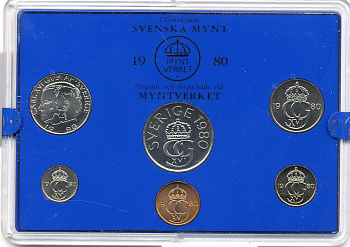 Швеция набор монетного двора из 6 монет 1980 в пластике, Карл XVI Густав (1973- ) KM MS15 UNC 4-3-6-119