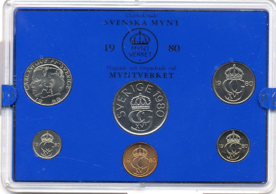 Швеция набор монетного двора из 6 монет 1980 в пластике, Карл XVI Густав (1973- ) KM MS15 UNC 4-3-6-119