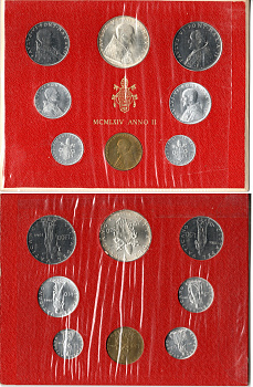 Ватикан официальный набор из 8 монет (1, 2, 5, 10, 20, 50, 100 и 500 лир) 1964 в оригинальном буклете KM MS68 (76.2, 77.2, 78.2, 79.2, 80.1, 81.1, 82.2 и 83.2) UNC 4-3-4-51