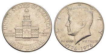 США 1/2 доллара (50 центов) 1976 D, 200 лет независимости, Джон Кеннеди KM 205 медь плакированная медно-никелем aUNC 4557-936