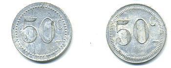 ФРАНЦИЯ 50 САНТИМОВ НАЧАЛО XX ВЕКА d 24 мм, вес около 1,0 гр., платежный жетон алюминий 89-936