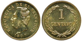 Сальвадор 1 сентаво 1977 Франсиско Морасан KM 135.2 латунь UNC M55-01