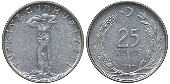 ТУРЦИЯ 25 КУРУШЕЙ 1964 KM 892.2 нержавеющая сталь 62-422