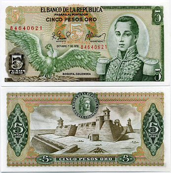 Колумбия 5 песо 1978 Хосе Мария Кордова, Картахена Pick 406f бумага UNC (пресс) 447-44-2