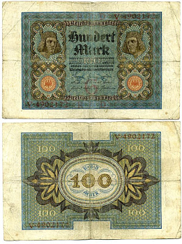 Германия 100 марок 1920 Бамбергский всадник, 7 цифр в номере Pick 69 a, Розенберг 67а  бумага 3295-114-3-1