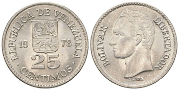 Венесуэла 25 сентимо 1978 Симон Боливар KM 50.1 никель aUNC 4611-449