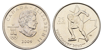 Канада 25 центов 2009 XXI зимние Олимпийские Игры, Ванкувер 2010 - Конькобежный спорт KM 842 сталь плакированная никелем UNC 110-333