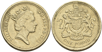 Великобритания 1 фунт 1993 Елизавета II (1952-2022) KM 964, Spink 4336 никель латунь 4563-1116