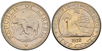 Либерия 5 центов 1972  KM 14 медно-никель  UNC  220-1244