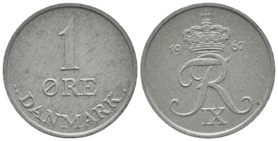 ДАНИЯ 1 ЭРЕ 1967 C; S, ФРЕДЕРИК IX (1947-1972) KM 839.2 цинк UNC 100-1135