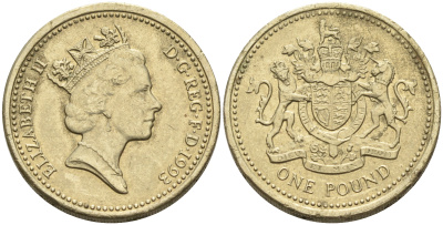 Великобритания 1 фунт 1993 Елизавета II (1952-2022) KM 964, Spink 4336 никель латунь 4563-1116