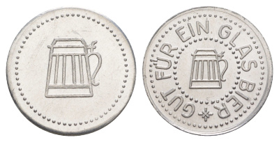 Германия жетон в 1 "стакан пива" ND диаметр 24 мм, вес 1,1 гр алюминий UNC 4638-836