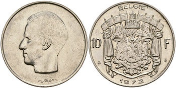 Бельгия 10 франков 1972 Belgie, Бодуэн I (1951-1993) KM 156.1 никельь 4135-1033