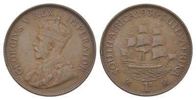 ЮАР 1 пенни 1936 Георг V (1910-1936) KM 14.3 бронза 3897-1222