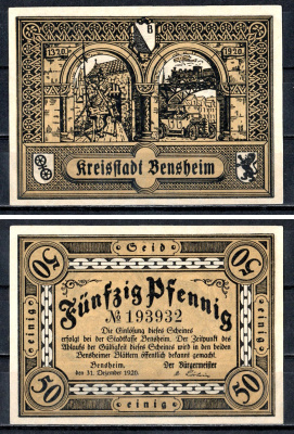 Бенсхайм (Гессен) 50 пфеннигов 1920 Mehl Grabowski B20.3 бумага UNC (пресс) 7556-48-4-2