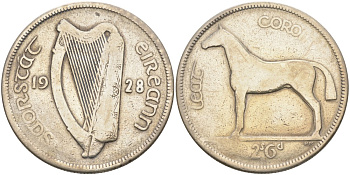 Ирландия 1/2 кроны 1928 лошадь KM 8 серебро 88-331