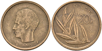 Бельгия 20 франков 1980 Belgie, Бодуэн I (1951-1993) KM 160 никель бронза 4126-226