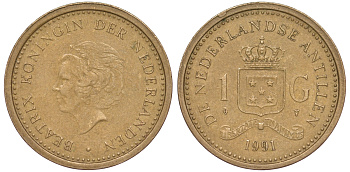 Нидерландские Антилы 1 гульден 1991 Беатрикс (1980-2013) KM 37 позолоченная сталь 25-2022