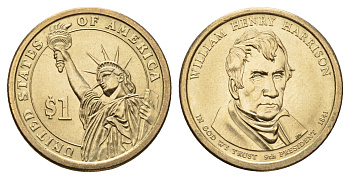 США 1 доллар 2009 Президент США - Уильям Генри Гаррисон (1841) KM 450 медь с марганцево-латунным покрытием UNC 106-1255