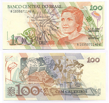БРАЗИЛИЯ 100 КРУЗЕЙРО 1990 ПОДПИСЬ 28 Pick 228 бумага UNC (ПРЕСС) 445-60-2-1