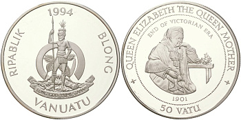 Вануату 50 вату 1994 конец викторианской эры - 1901 KM 22 серебро PROOF 01-233-41