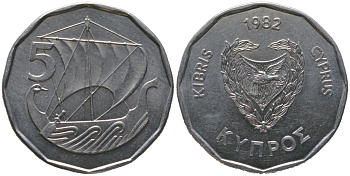 Кипр 5 милей 1982 KM 50.2 алюминий 4567-659