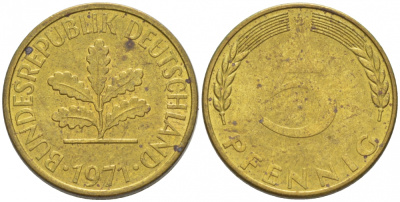 ФРГ 5 ПФЕННИГОВ 1971 D KM 107 J. 382 сталь плакированная латунью 3955-568
