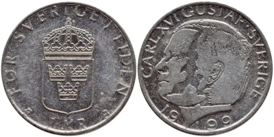Швеция 1 крона 1999 Карл XVI Густав (1973- ) KM 852a медно-никель 4385-725