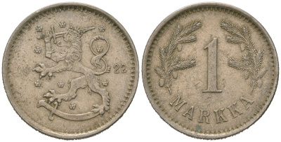 Финляндия 1 марка 1922 сердце KM 27 медно-никель 77-421