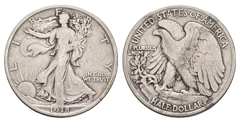 США 1/2 доллара (50 центов) 1918 S KM 142 серебро    5010-1742