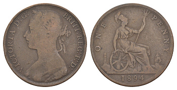 Великобритания 1 пенни 1894 Виктория (1837-1901) KM 755, Spink 3954 бронза 4642-437