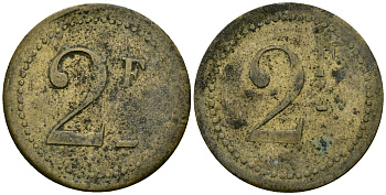 Франция 2 франка XIX-XX век ресторанный жетон латунь 4166-936