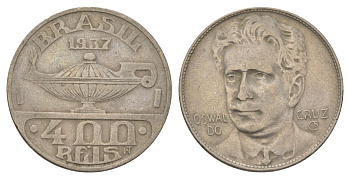 Бразилия 400 реалов 1937 Освалду Крус KM 539 медно-никель 4624-1247