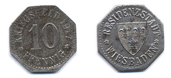 Висбаден 10 пфеннигов 1917 Funck 601.1, Men18 34104.1 железо 29-215