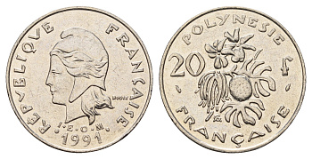 Французская Полинезия 20 франков 1991 KM 9 никель UNC 4118-714