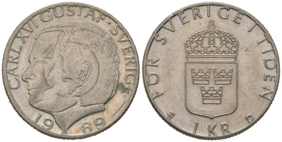 Швеция 1 крона 1989 Карл XVI Густав (1973- ) KM 852a медно-никель 4620-416