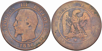 ФРАНЦИЯ 10 САНТИМОВ 1856 MA, НАПОЛЕОН III (1852-1870) KM 771.6, LE FRANC 133.37 бронза 38-1235
