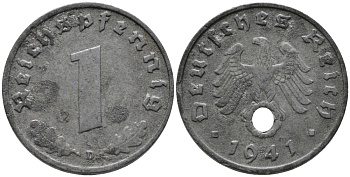 ГЕРМАНИЯ 1 РЕЙХСПФЕННИГ 1941 D KM 97, J.369 цинк 96-668