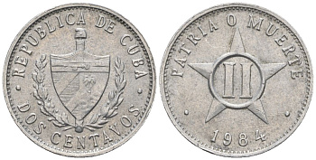 Куба 2 сентаво 1984 KM 104.2; JMA 31, Schoen A32 алюминий 4115-629