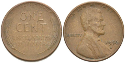 США 1 ЦЕНТ 1956 D, ЛИНКОЛЬН KM А132 медь цинк 218-662