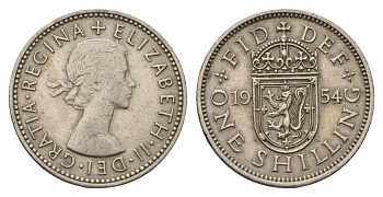 Великобритания 1 шиллинг 1954 Елизавета II (1952-2022), Шотландский герб KM 905, Spink 4148 медно-никель 4695-811